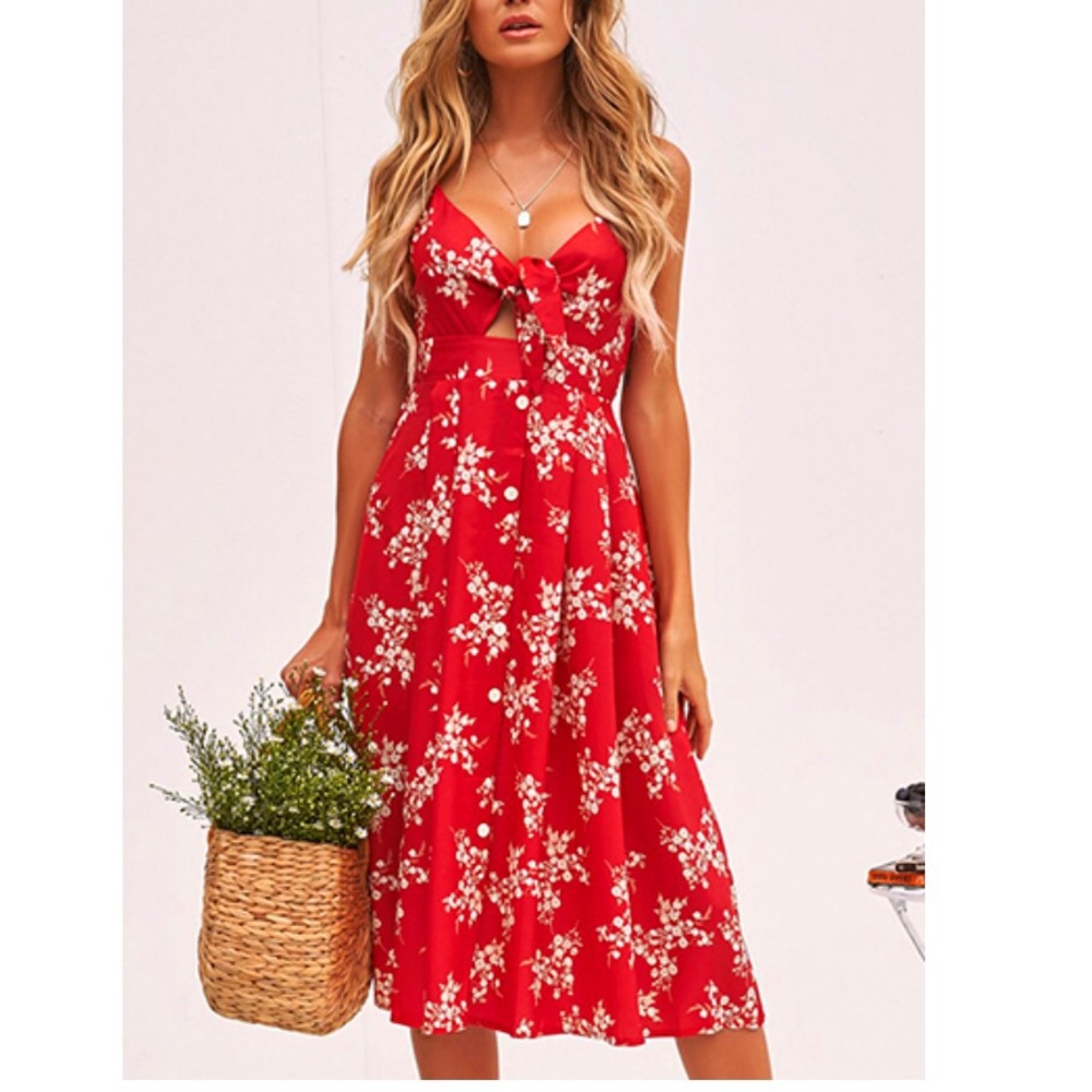 Coral Floral Sweetheart Cut Knotted Sundress